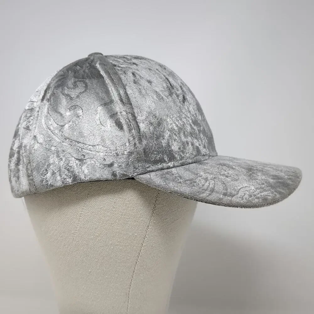 C.C Baseball Cap Gray One Size Crushed Velvet Metallic Strapback Curved Brim Hat